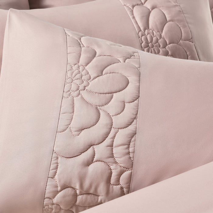 Rosa Quilted Floral Pink Duvet Cover & Pillowcase Set