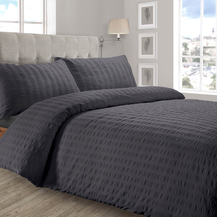 Seersucker Charcoal Duvet Cover & Pillowcase Set