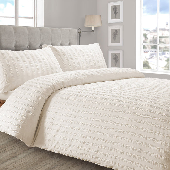 Cream Seersucker Duvet Cover & Pillowcase Set