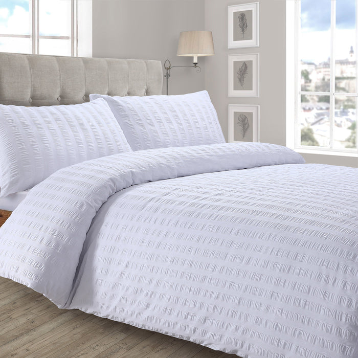 Seersucker White Duvet Cover & Pillowcase Set