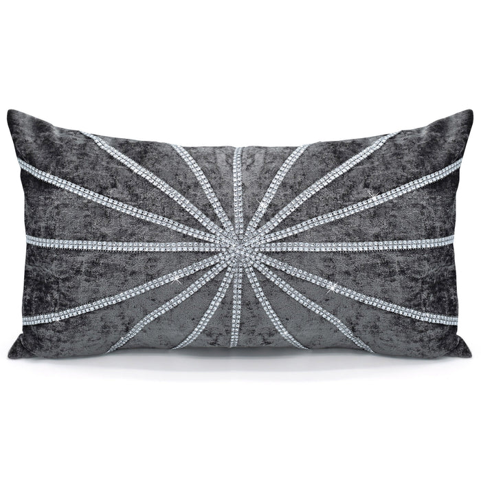 Starburst Crushed Velvet Diamante Charcoal Quilted Bedspread