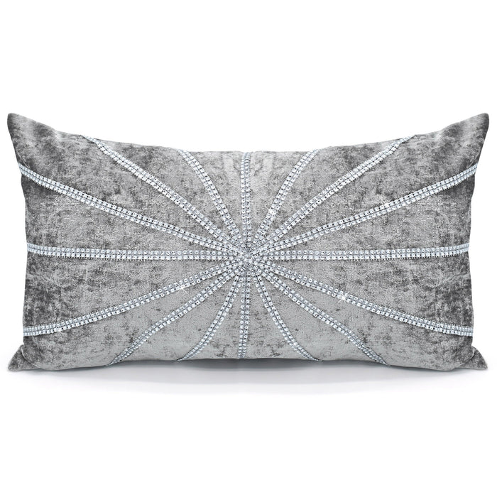 Starburst Crushed Velvet Diamante Silver Quilted Bedspread
