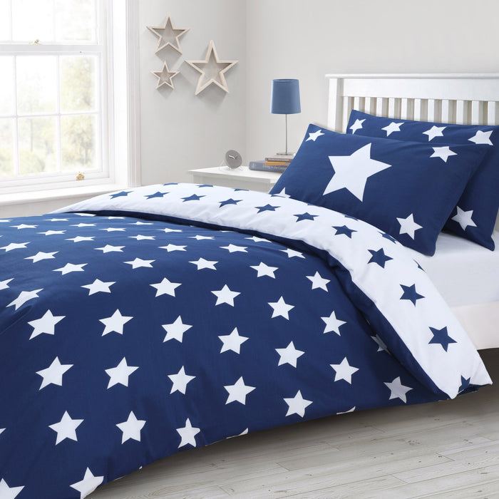 Stars Navy Reversible Duvet Cover & Pillowcase Set