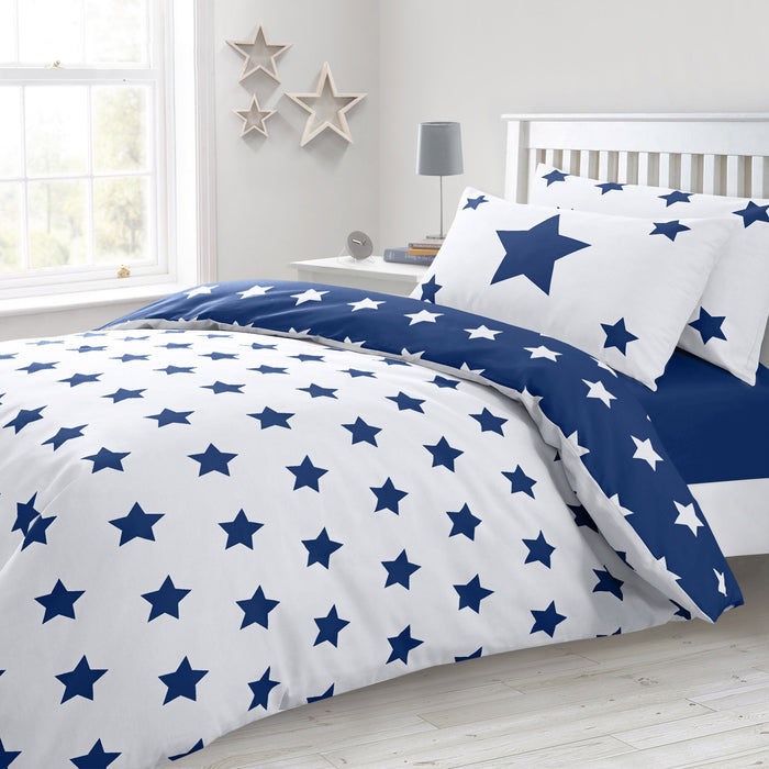 Stars Navy Reversible Duvet Cover & Pillowcase Set