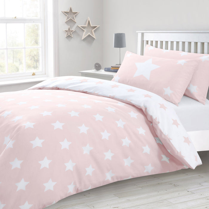 Stars Blush Pink Reversible Duvet Cover & Pillowcase Set