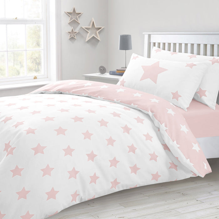 Stars Blush Pink Reversible Duvet Cover & Pillowcase Set