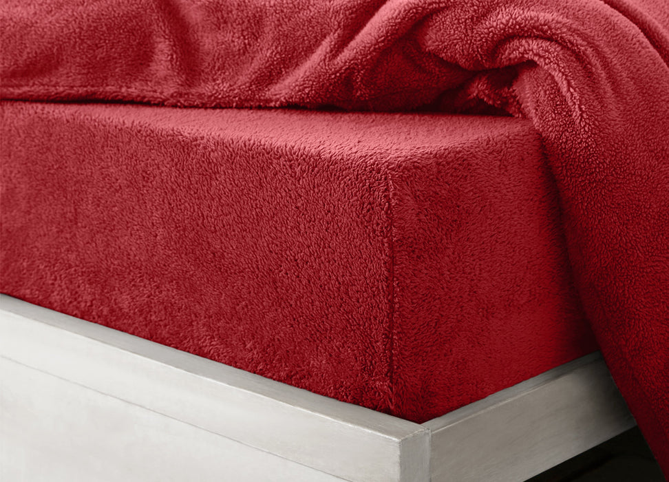 Teddy Fleece Fitted Sheet Red