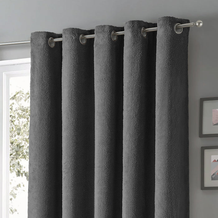 Teddy Fleece Charcoal Readymade Eyelet Curtains