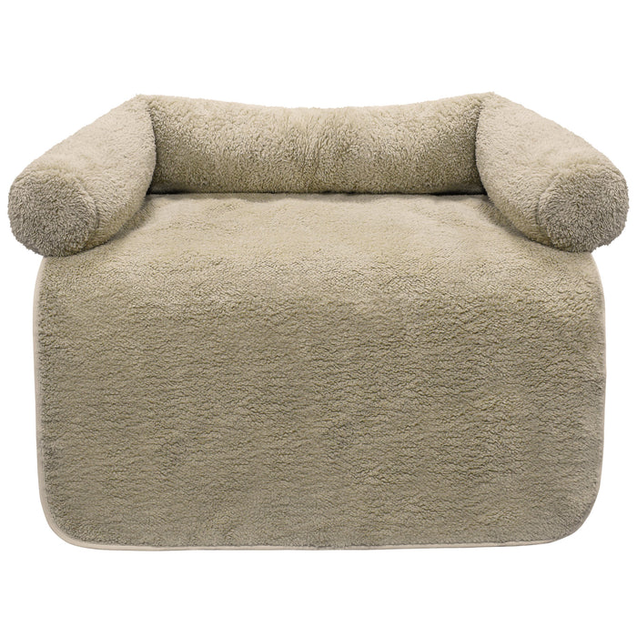 Pet Winks Luxury Teddy Fleece Taupe Bolster Pillow Pet Sofa Bed