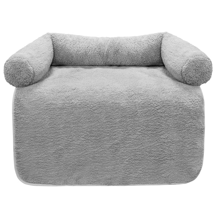 Pet Winks Luxury Teddy Fleece Bolster Pillow Pet Sofa Bed Silver