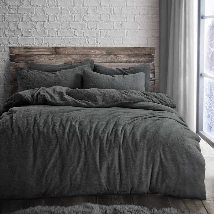 Teddy Fleece Charcoal Duvet Cover & Pillowcase Set