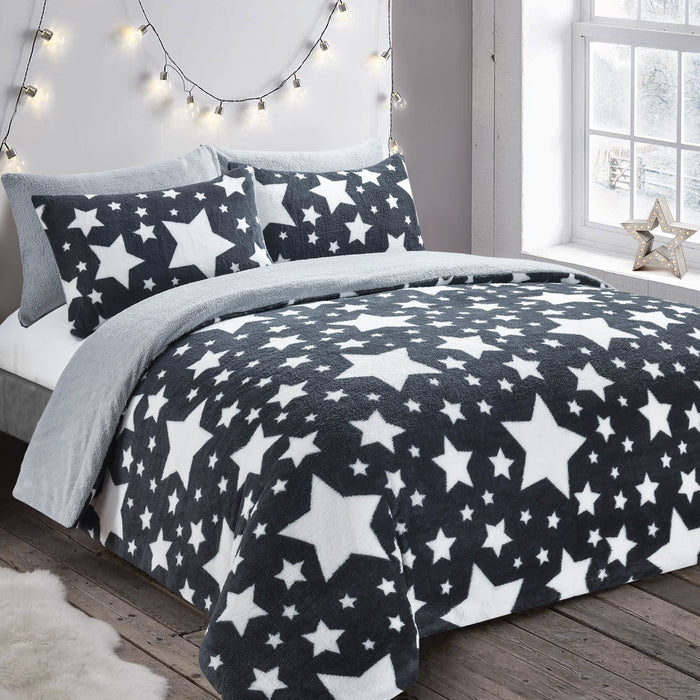 Galaxy Teddy Fleece Grey Duvet & Pillowcase Set