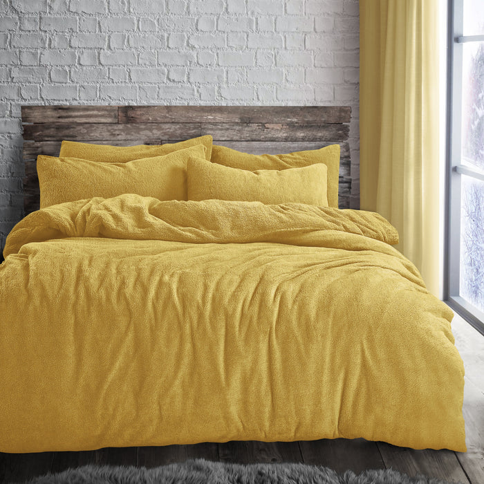 Teddy Fleece Ochre Duvet Cover & Pillowcase Set