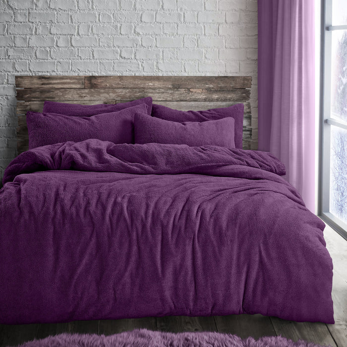 Teddy Fleece Purple Duvet Cover & Pillowcase Set