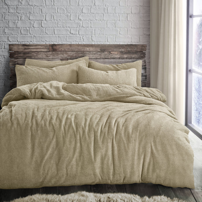 Teddy Fleece Taupe Duvet Cover & Pillowcase Set