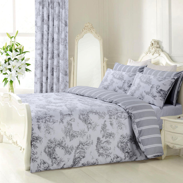 Toille Grey Reversible Duvet Cover & Pillowcase Set