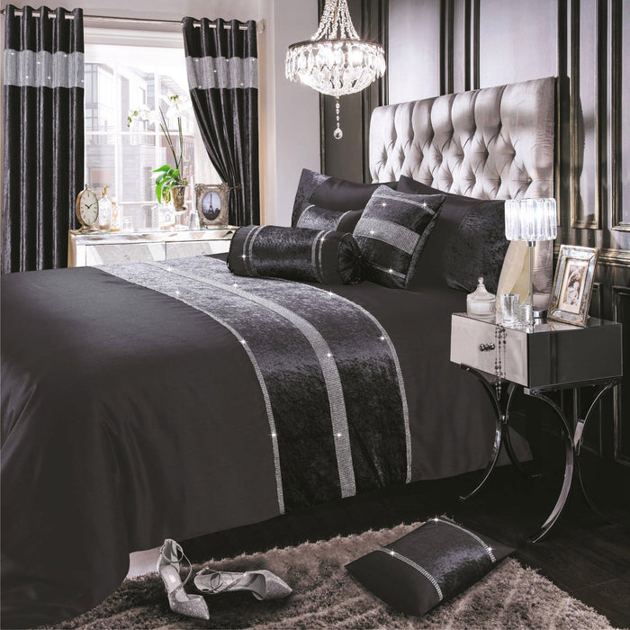 Topaz Crushed Velvet Diamant Charcoal Duvet Cover & Pillowcase Set