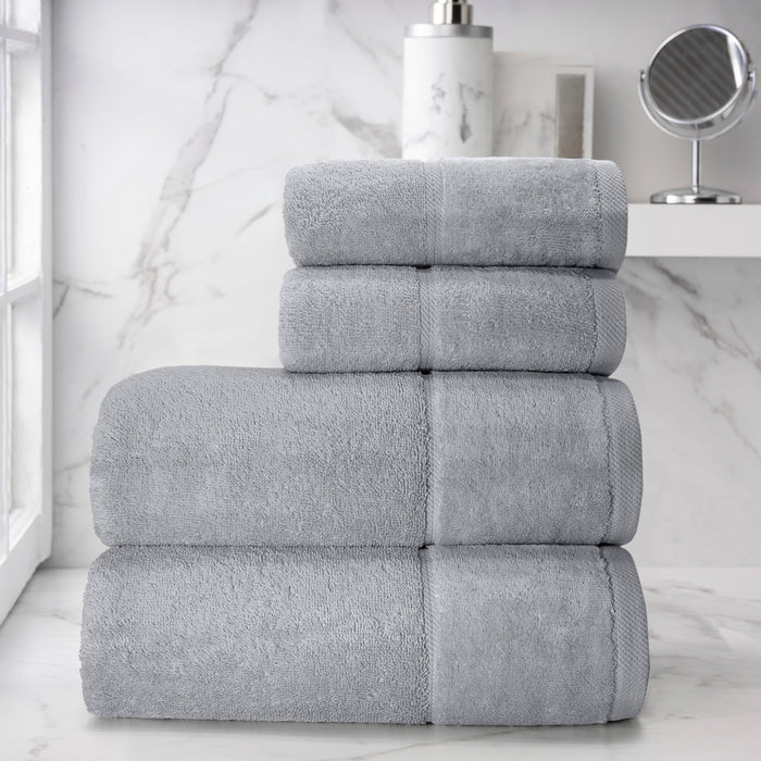 Plush Velour Silver 4 Piece Bath Towel Bale Set