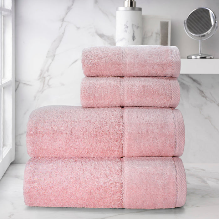 Plush Velour Blush Pink 4 Piece Bath Towel Bale Set