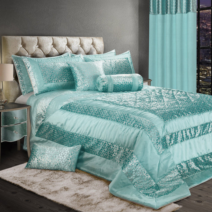 Vera Faux Silk Crushed Velvet Duck Egg Quilted Bedspread