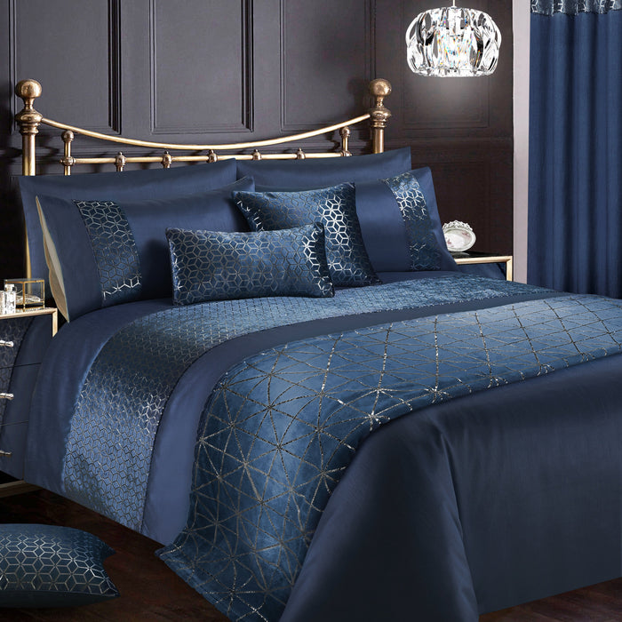 Vera Crushed Velvet Navy Blue Duvet Cover & Pillowcase Set