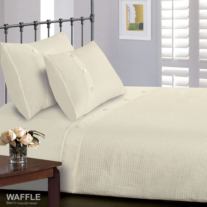 Waffle Button Cream Duvet Cover & Pillowcase Set