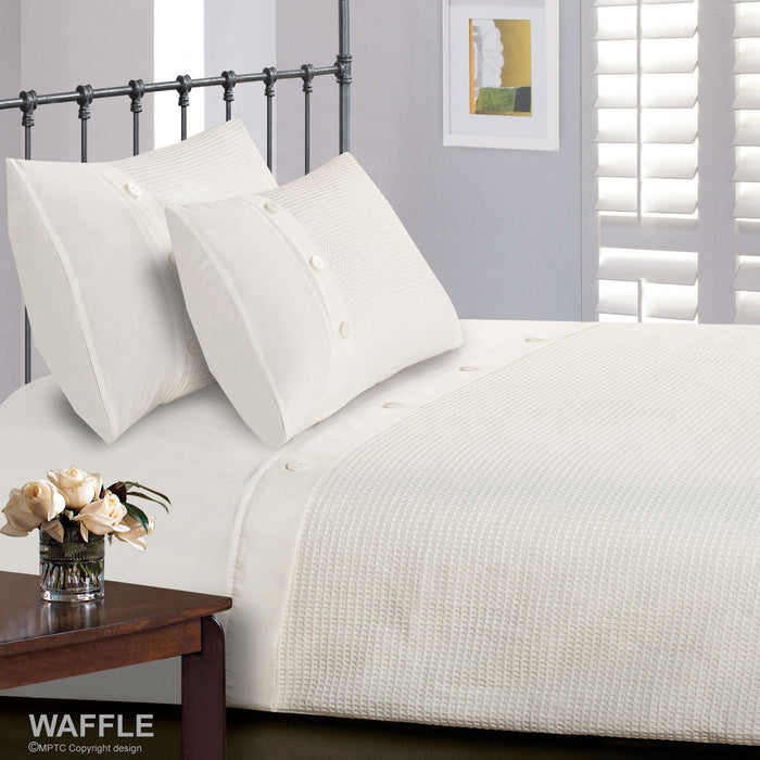 Waffle Button White Duvet Cover & Pillowcase Set