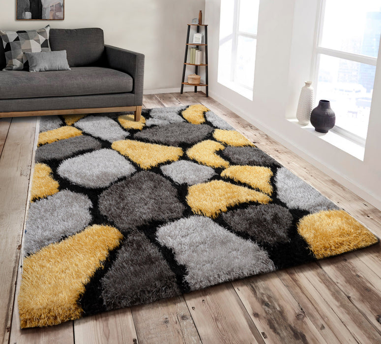 Pebbles Ochre 3D Carved Shaggy Floor Rug