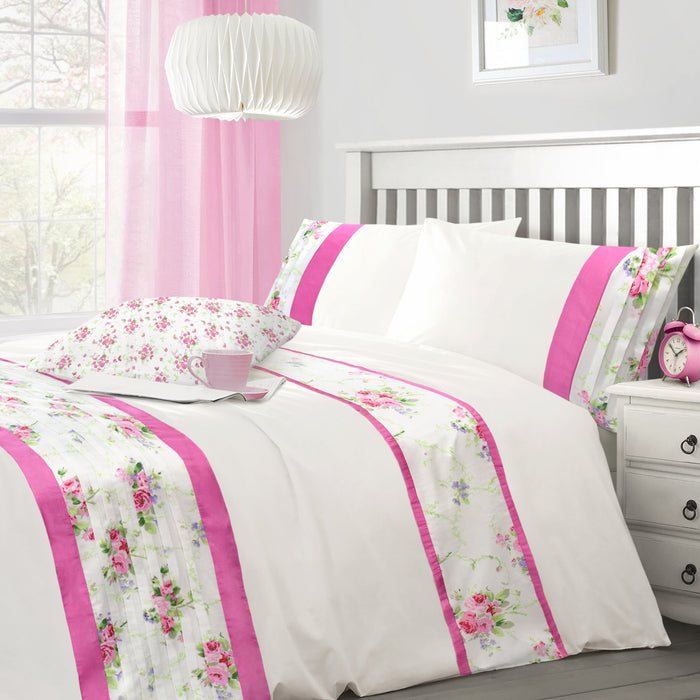 Yvette Floral Pleated Duvet Cover & Pillowcase Set