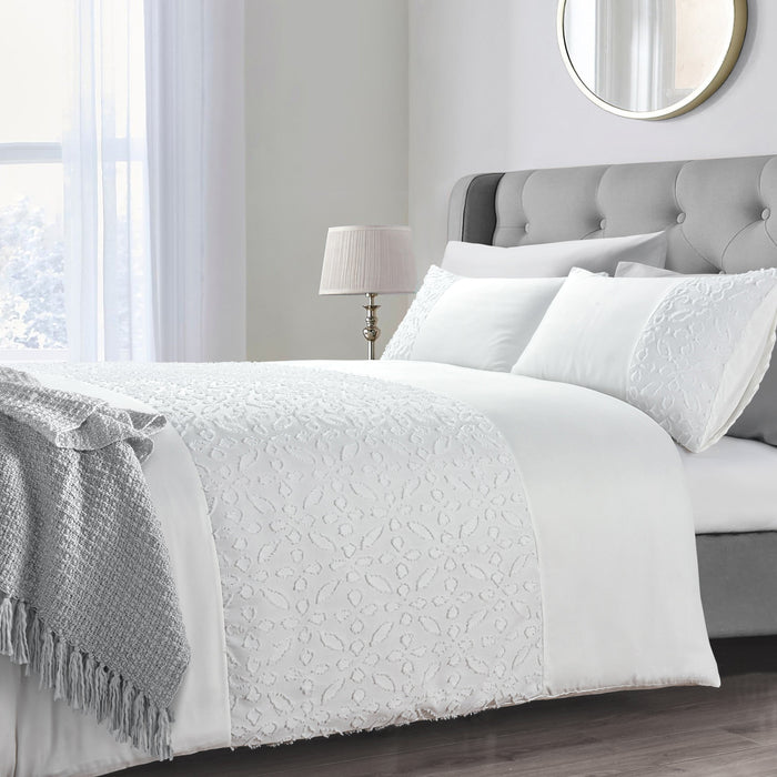 Zenith Tufted White Duvet Cover & Pillowcase Set