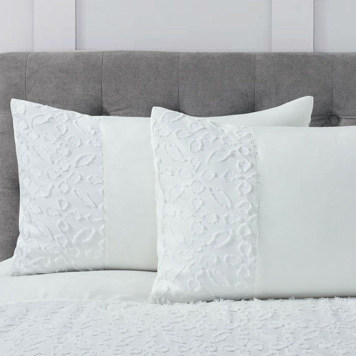 Zenith Tufted White Duvet Cover & Pillowcase Set