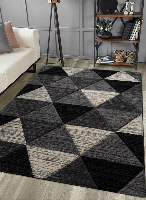 Vision Grey Carved Triangle Geometric Floor Rug