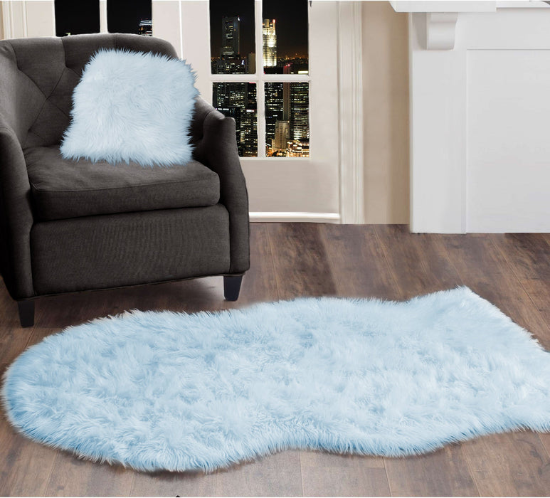 Luxury Blue Faux Fur Sheepskin Rug