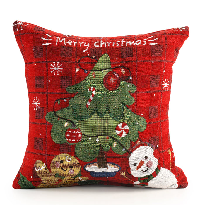 Tree Check Christmas Festive Chenille Cushion Cover