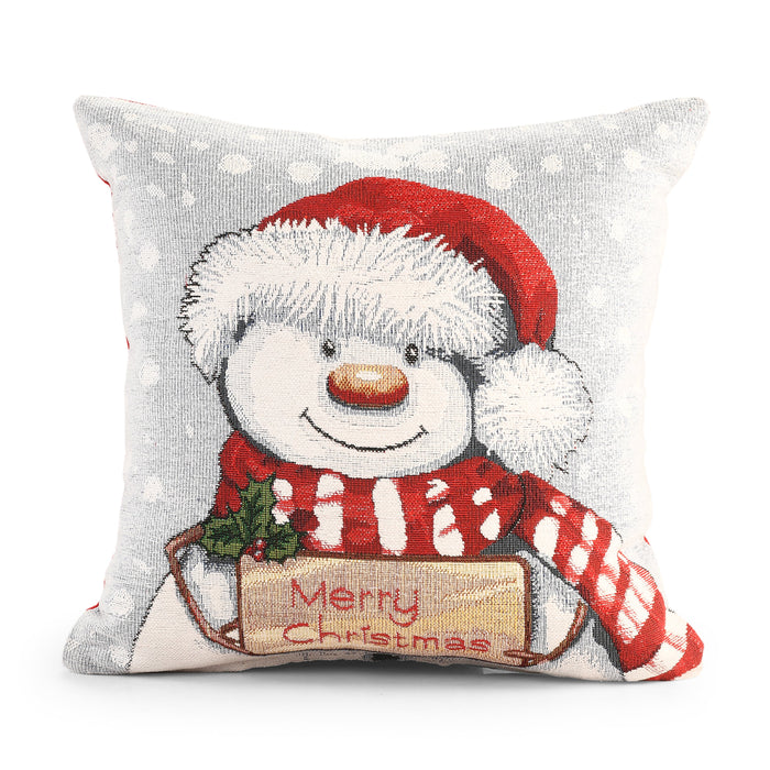 Merry Snowman Christmas Festive Chenille Cushion Cover 56cm x 56cm