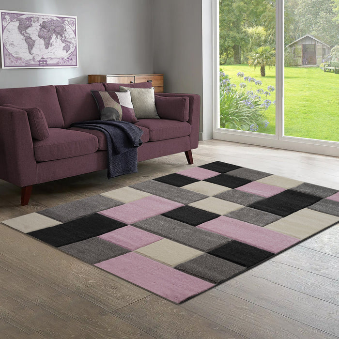 Dexter Carved Pink Geometric Blocks Floor Rug