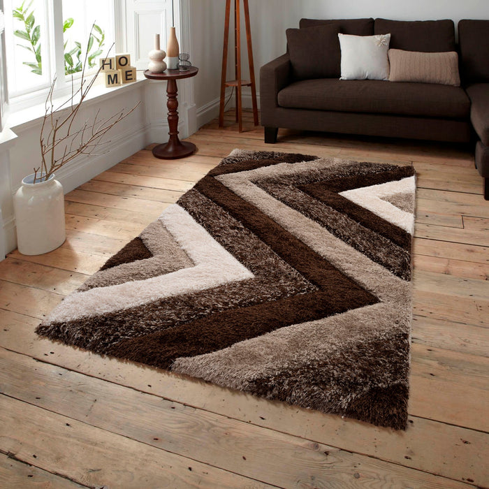 3D Carved Chevron Beige Shaggy Geometric Floor Rug